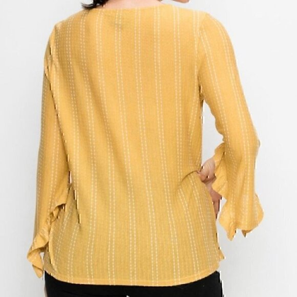 W5 ANTHROPOLOGIE Mariana Blouse Dot Stripe Blue White Ruffle 3/4 Sleeve Boho Top - Picture 4 of 12